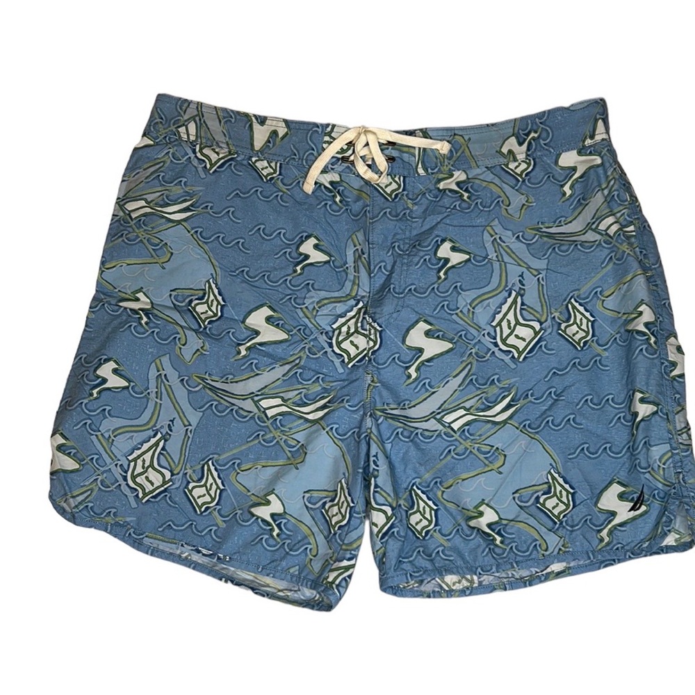 Nautica Men’s Blue And Green Velcro Tie Swim Shorts
